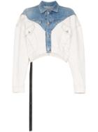 Unravel Project Cropped Mixed Denim Jacket - Blue