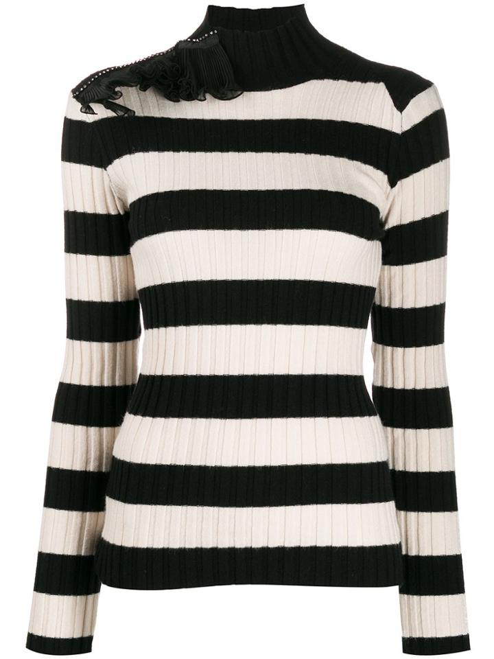 Gina Striped Ruffle-embellished Jumper - Black