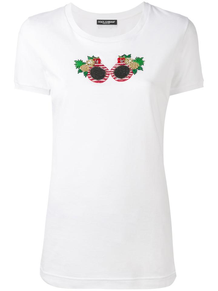 Dolce & Gabbana - Tropical Beaded Sunglasses T-shirt - Women - Cotton - 36, White, Cotton