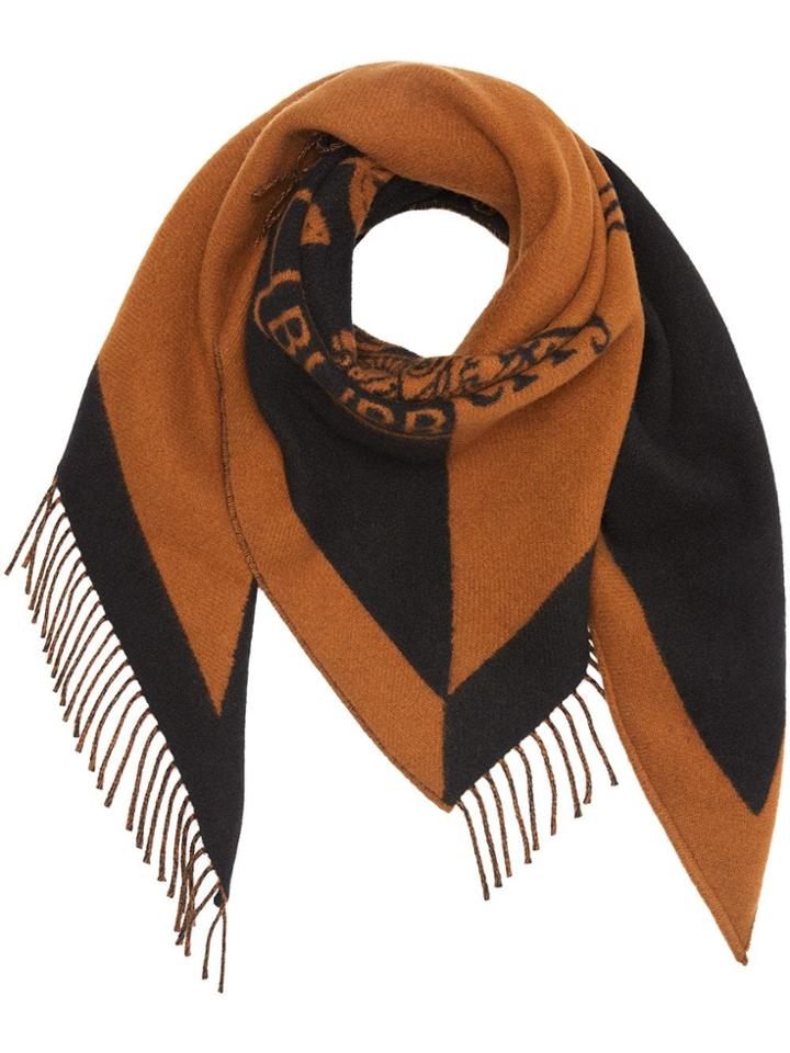Burberry The Burberry Bandana In Crest Detail Wool Cashmere - Brown