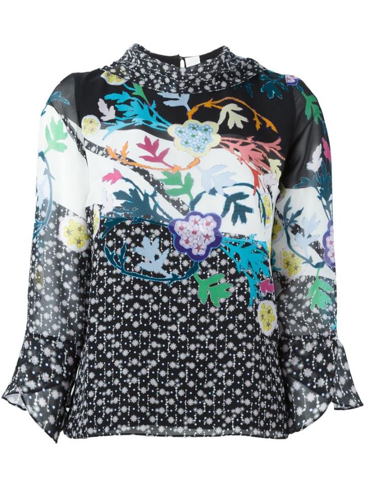 Peter Pilotto Floral Tie Neck Blouse, Women's, Size: 8, Black, Silk