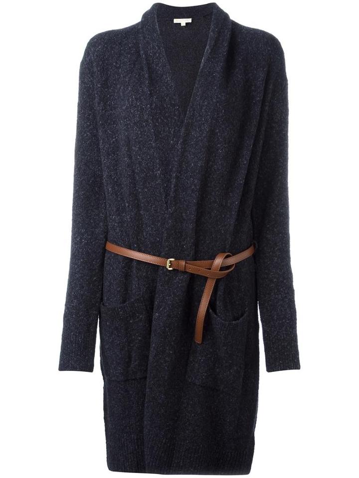 Michael Michael Kors Belted Cardi-coat, Women's, Size: Large, Blue, Cotton/acrylic/wool/spandex/elastane