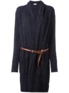Michael Michael Kors Belted Cardi-coat, Women's, Size: Large, Blue, Cotton/acrylic/wool/spandex/elastane