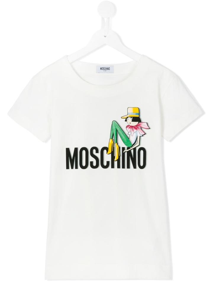 Moschino Kids Girl Logo Print T-shirt, Size: 10 Yrs, White