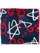Gucci Logo Print Pocket Square, Blue, Silk