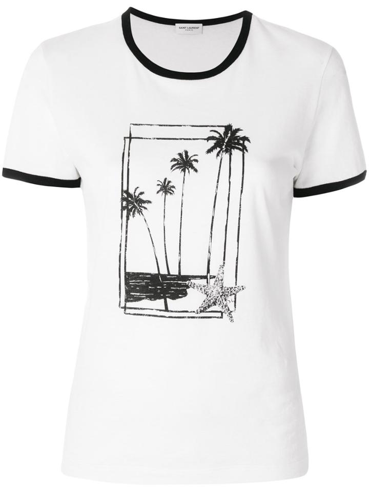 Saint Laurent Palm Print Ringer T-shirt - White