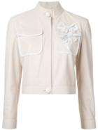 Fendi Floral Appliqué Jacket, Women's, Size: 42, Nude/neutrals, Lamb Nubuck Leather