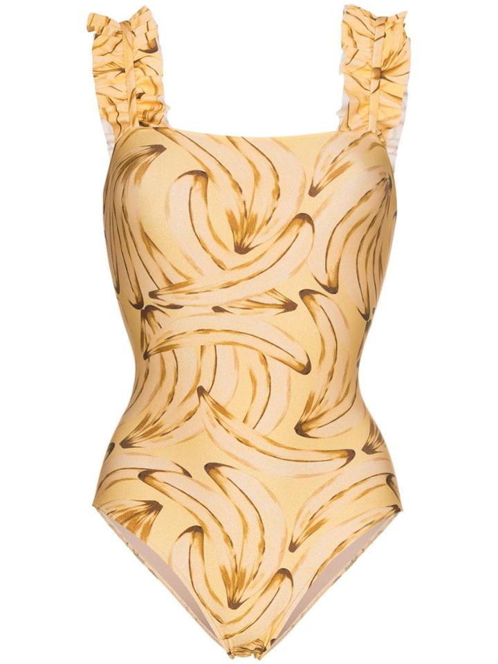 Adriana Degreas Muse Print Swimsuit With Ruffles - Yellow & Orange
