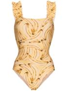 Adriana Degreas Muse Print Swimsuit With Ruffles - Yellow & Orange