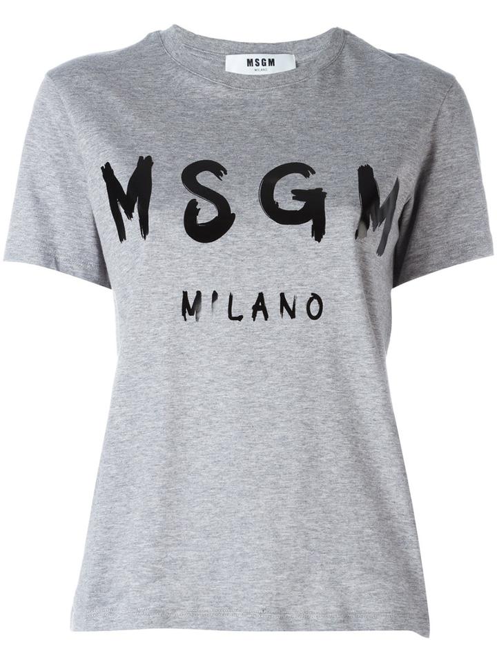 Msgm Printed Logo T-shirt, Women's, Size: Large, Grey, Cotton
