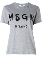 Msgm Printed Logo T-shirt, Women's, Size: Large, Grey, Cotton
