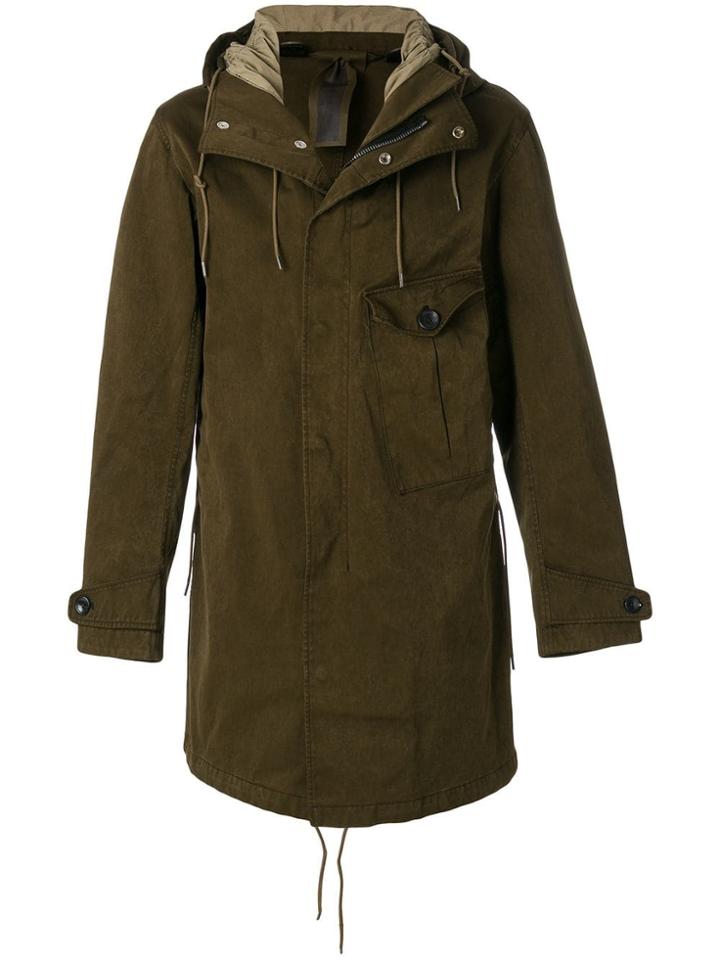 Ten-c Drawstring Hooded Coat - Green