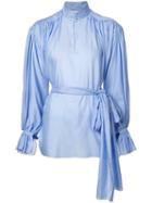Vika Gazinskaya - High Neck Gathered Blouse - Women - Cotton - 36, Blue, Cotton
