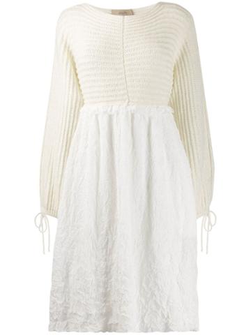Maison Flaneur Contrast Long-sleeve Dress - White