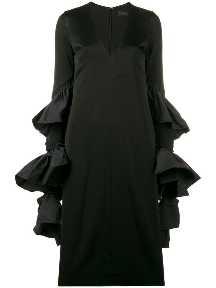 Ellery - Molotov Ruffle Sleeve Dress - Women - Silk/polyester/acetate - 6, Black, Silk/polyester/acetate
