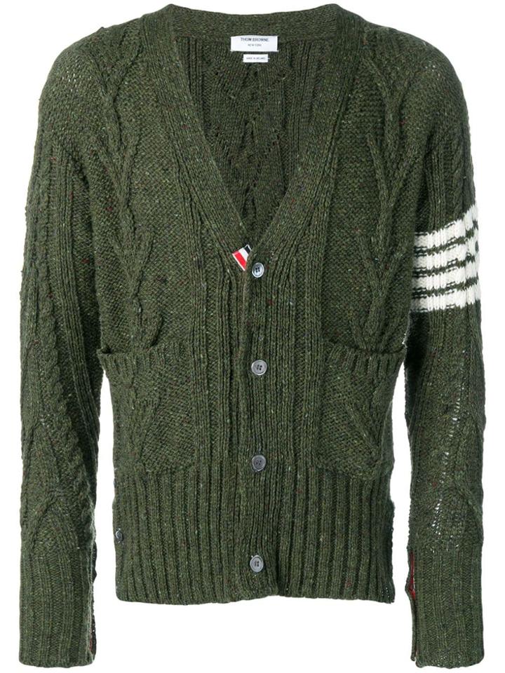 Thom Browne 4-bar Aran Cable Cardigan - Green