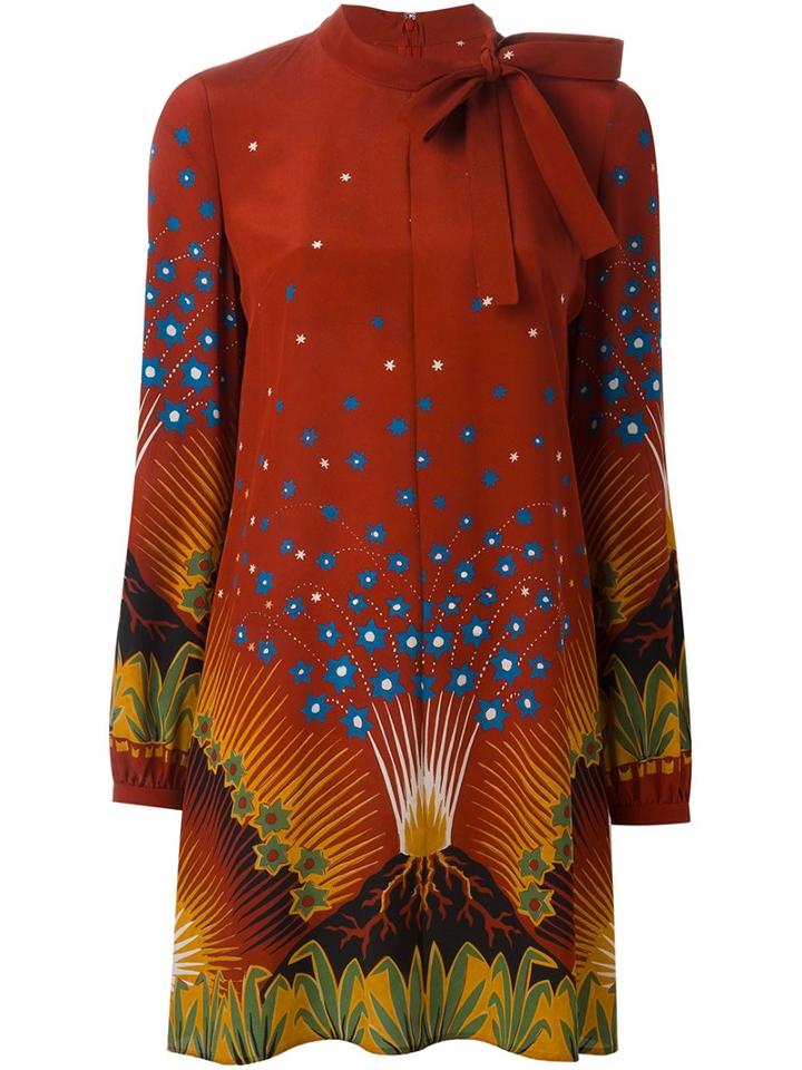 Valentino 'volcano' Print Dress, Women's, Size: 44, Red, Silk