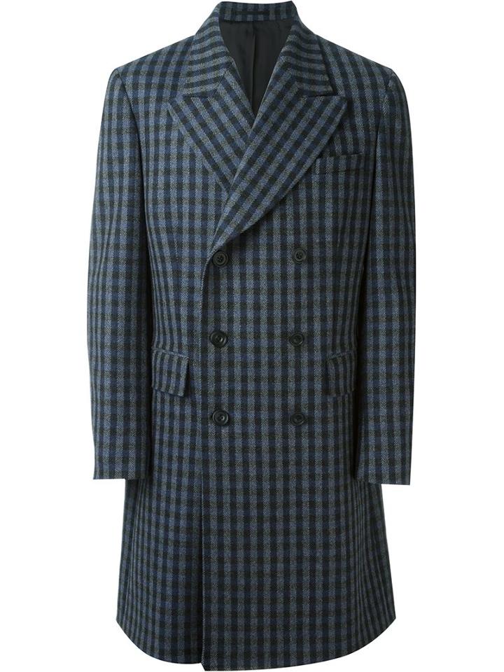 E. Tautz Double Breasted Overcoat, Men's, Size: 40, Blue, Wool