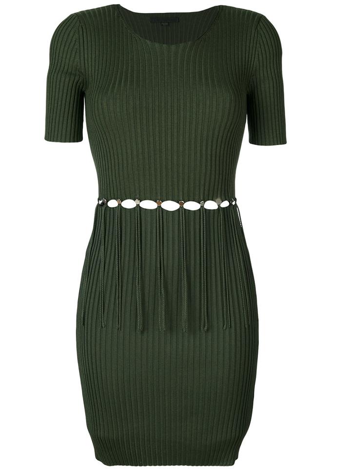 Alexander Wang - Ribbed Fringe Multi Snap Dress - Women - Cotton/polyamide/spandex/elastane/viscose - S, Green, Cotton/polyamide/spandex/elastane/viscose