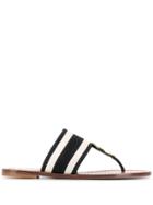 Tory Burch Striped Flat Sandals - Black