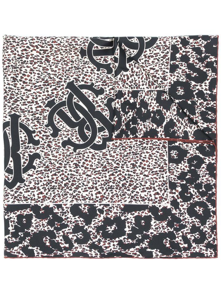 Roberto Cavalli Logo Leopard Print Scarf - Black