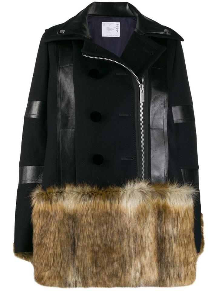 Sacai Fur Panel Coat - Blue
