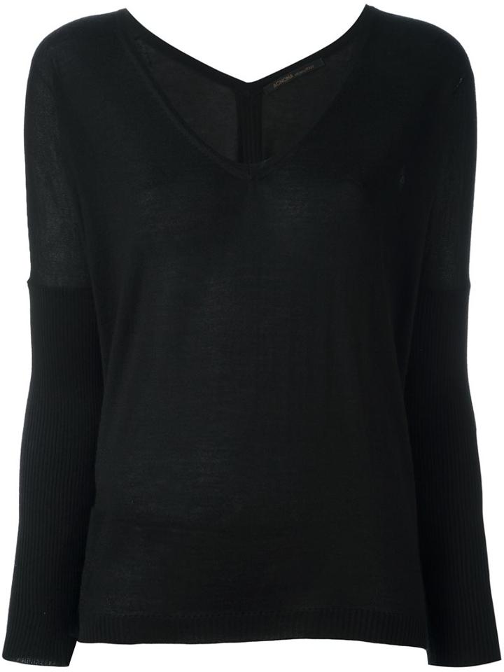 Agnona V Neck Jumper, Women's, Size: Large, Black, Silk/cashmere