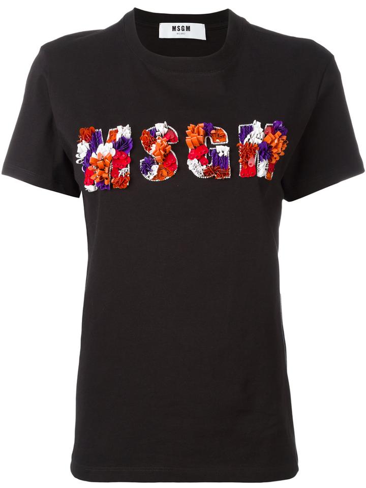 Msgm Textured Logo T-shirt, Women's, Size: Xs, Black, Cotton