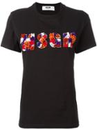 Msgm Textured Logo T-shirt, Women's, Size: Xs, Black, Cotton