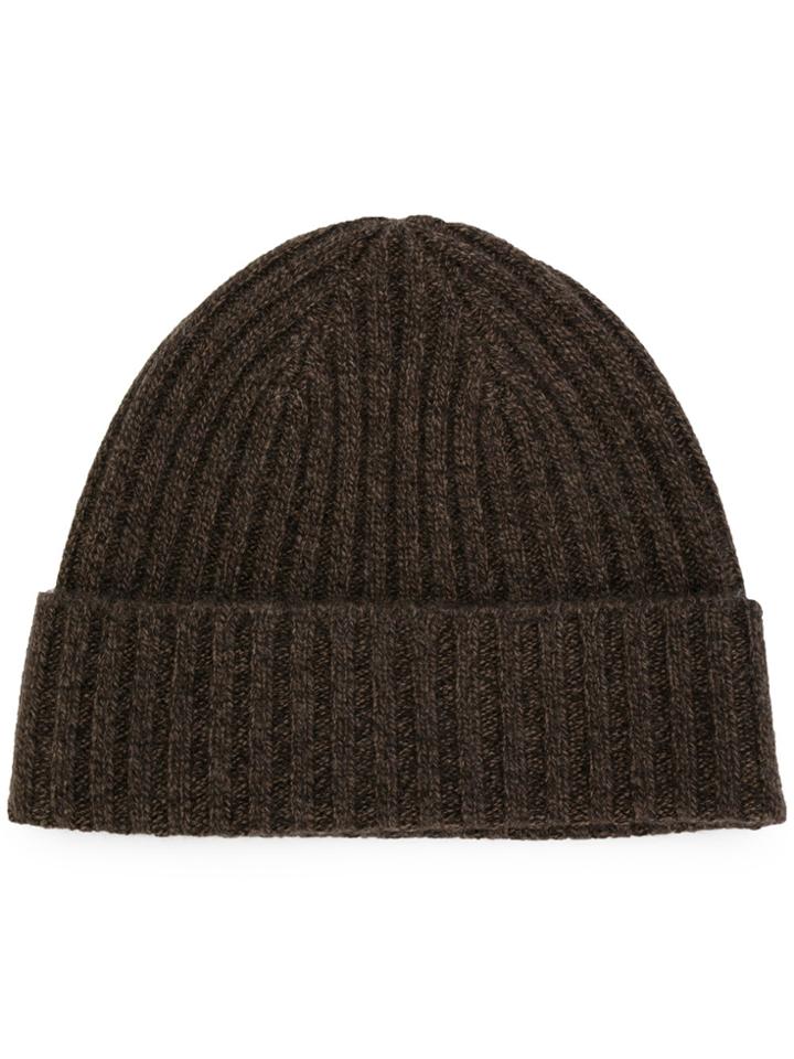 N.peal Chunky Ribbed Knit Beanie Hat - Brown