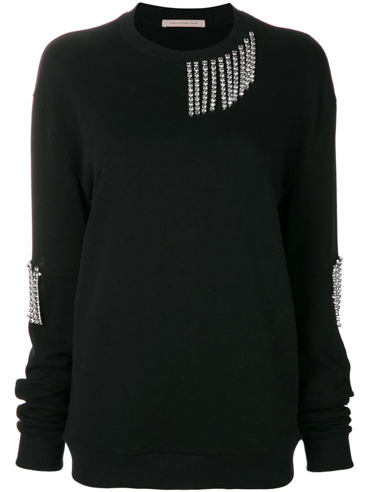 Christopher Kane Crystal Cut Out Sleeve Sweatshirt - Black