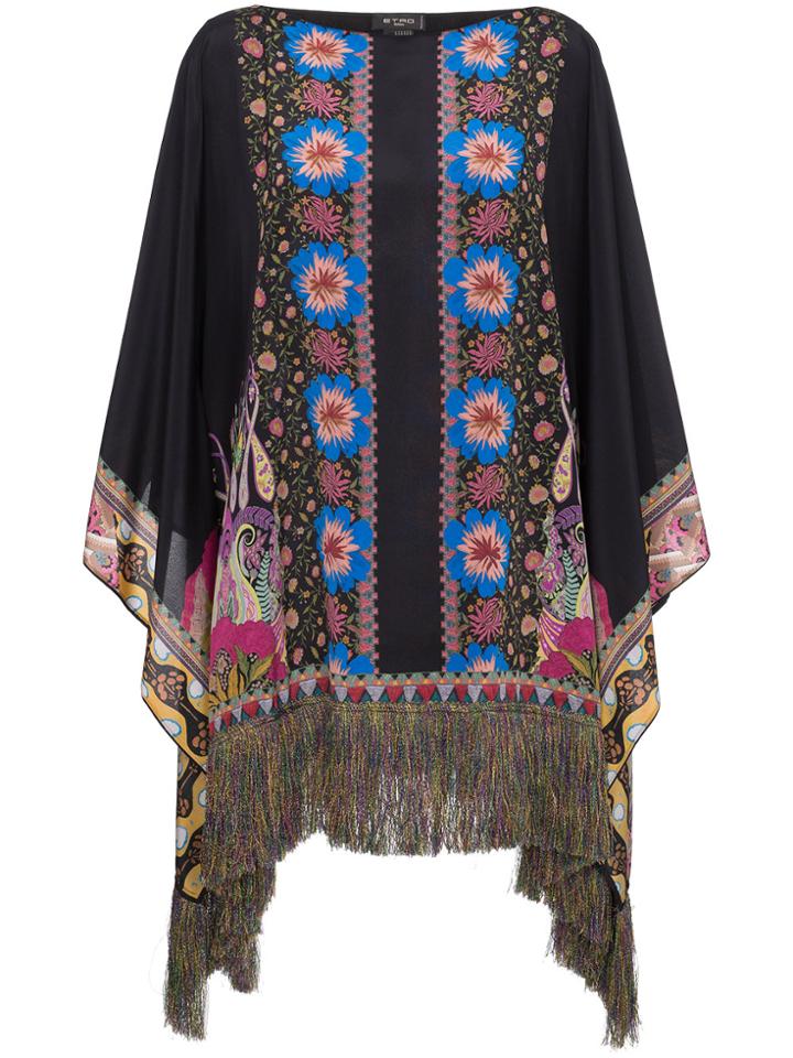 Etro Embroidered Silk Blend Poncho - Black