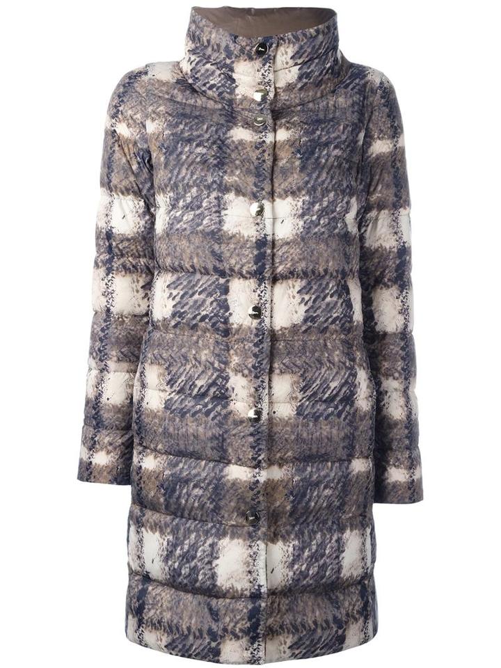 Herno Sketch Checked Padded Coat, Women's, Size: 44, Brown, Feather Down/polyurethane/polyimide