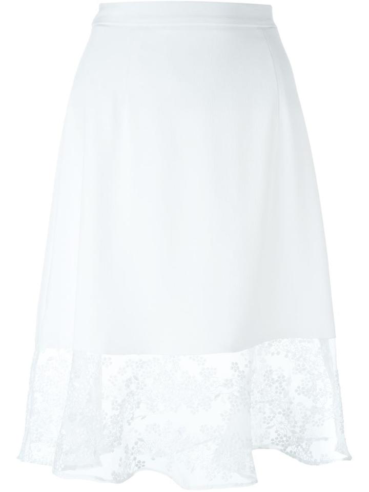 Carven Sheer Embroidered Hem Skirt, Women's, Size: 38, White, Polyester/acetate/silk