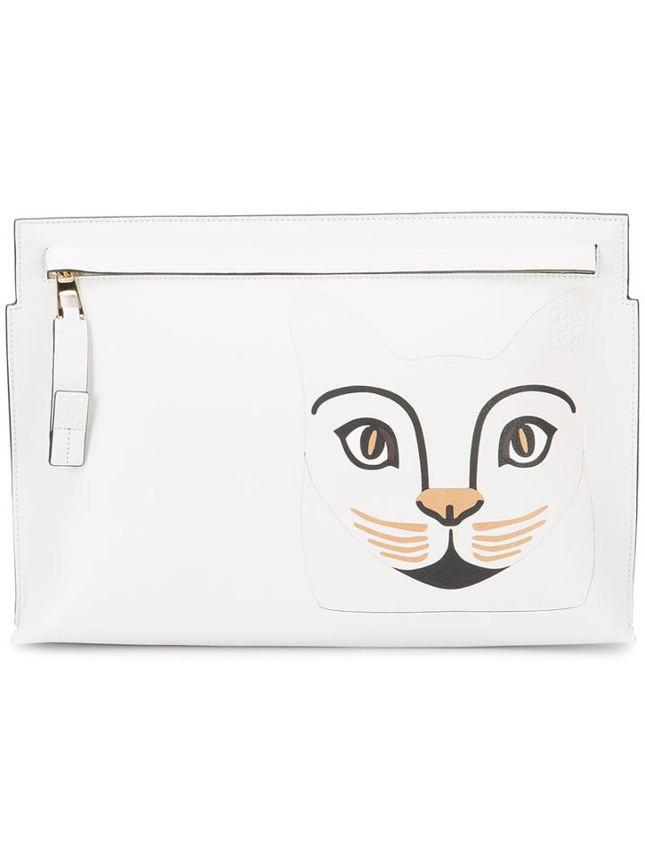 Loewe Cat Face Zip Clutch, Women's, White, Cotton/calf Leather/polyester