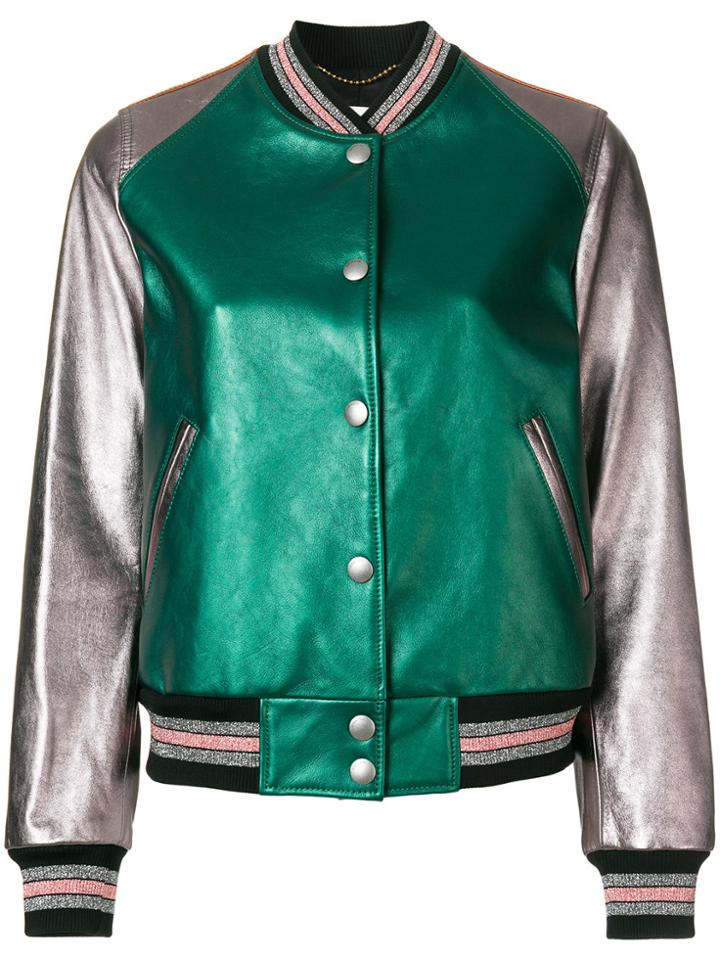 Coach Leather Bomber Jacket - Green