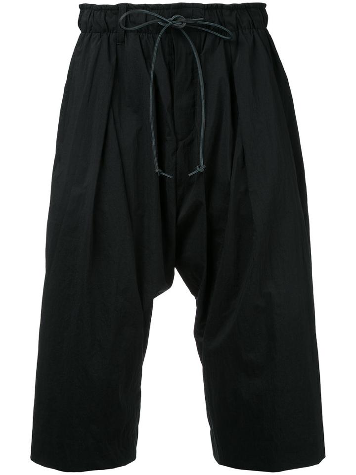 Kazuyuki Kumagai - Drawstring Drop-crotch Shorts - Men - Nylon/polyurethane - 1, Black, Nylon/polyurethane