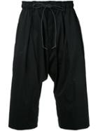 Kazuyuki Kumagai - Drawstring Drop-crotch Shorts - Men - Nylon/polyurethane - 1, Black, Nylon/polyurethane