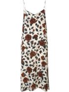 Ganni Allover Roses Print Dress, Women's, Size: 38, White, Silk