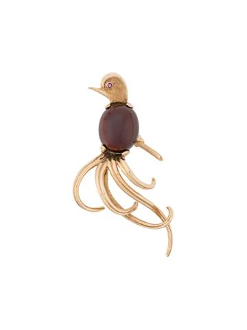 Katheleys Pre-owned Bird Cabochon Brooch - Gold