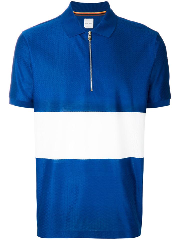 Paul Smith Block-stripe Zipped Polo Shirt - Blue
