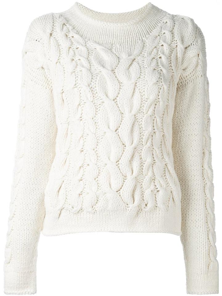Malo Cable Knit Pullover, Women's, Size: Small, White, Cashmere