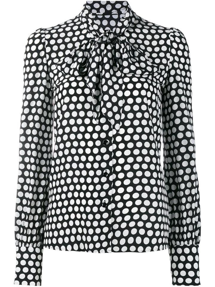 Saint Laurent Polka Dot Pussybow Shirt, Women's, Size: 42, Black, Silk