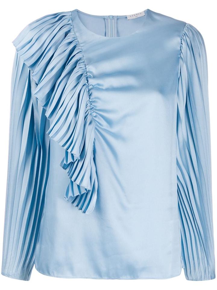 Sandro Paris Pleated Detail Long-sleeve Blouse - Blue