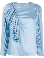 Sandro Paris Pleated Detail Long-sleeve Blouse - Blue