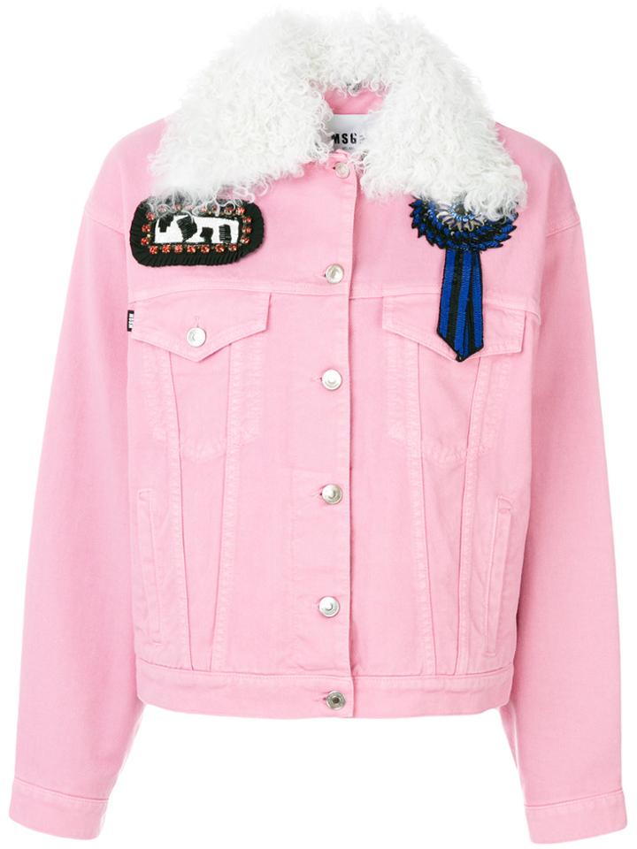 Msgm Patch Detail Denim Jacket - Pink & Purple