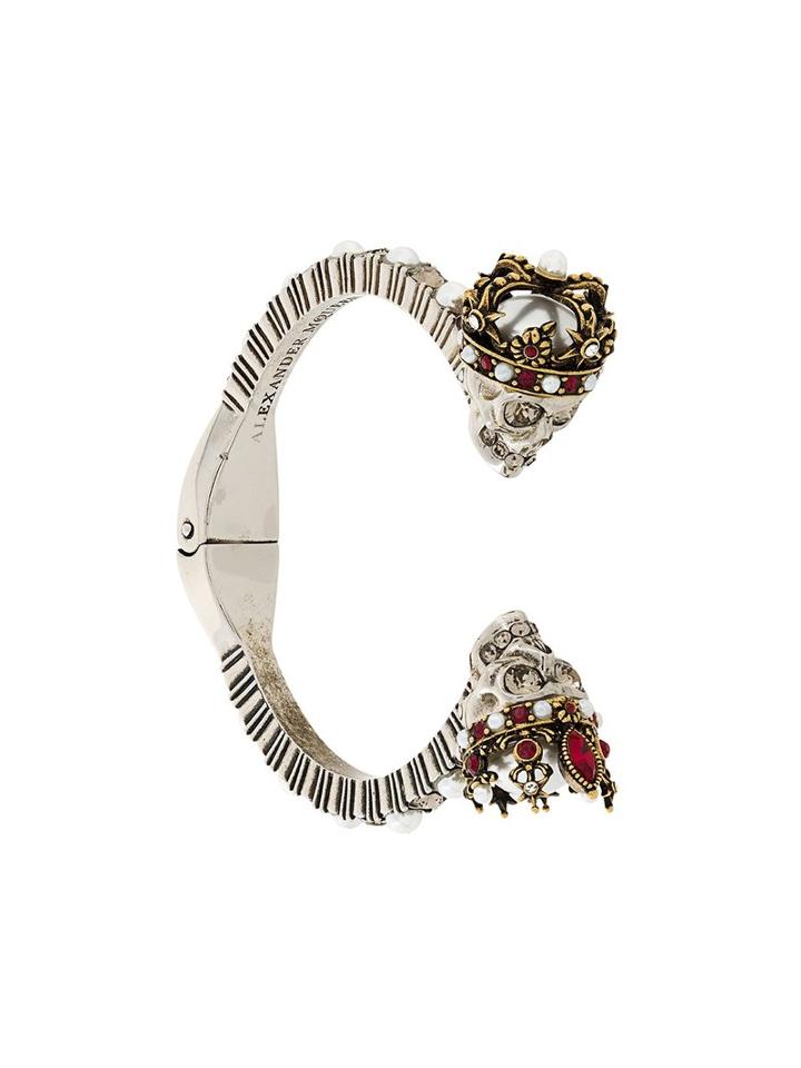 Alexander Mcqueen King And Queen Skull Bracelet, Women's, Size: Small, Metallic