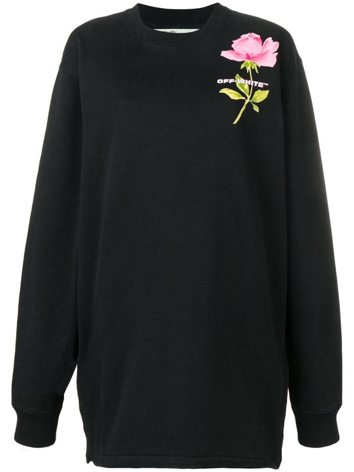 Off-white Rose Print Sweatshirt Dress - Black