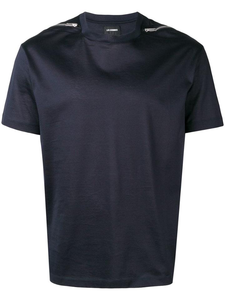 Les Hommes Zipped Shoulder Detail T-shirt - Blue