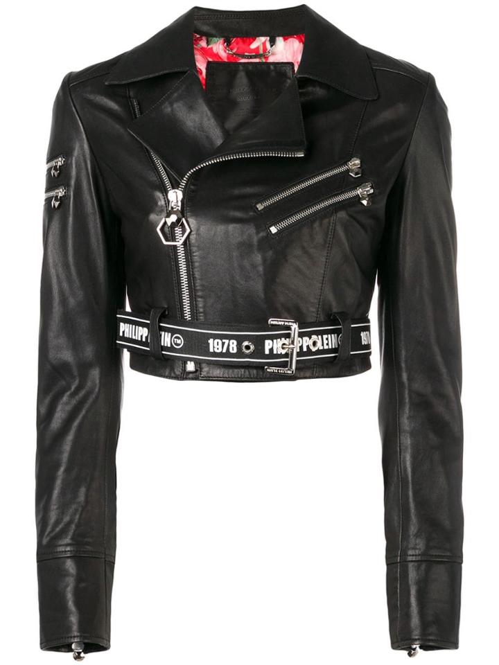 Philipp Plein Cropped Biker Jacket - Black